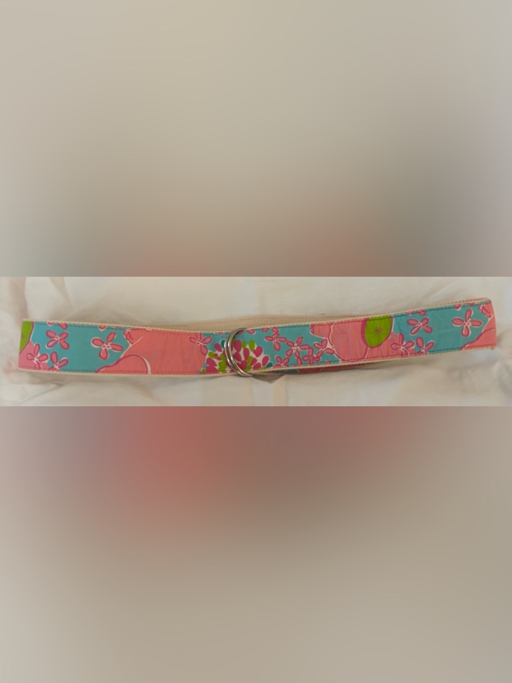 Lilly Pulitzer Floral D-Ring Belt Pink Blue Green Canvas Preppy Resort Style